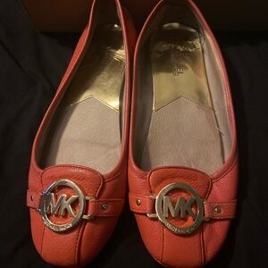 Michael Kors Coral Leather Logo Ballet Flats